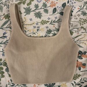 Aritzia Ribbed Knit Crop Tank Top – Cream / Tan – Size M